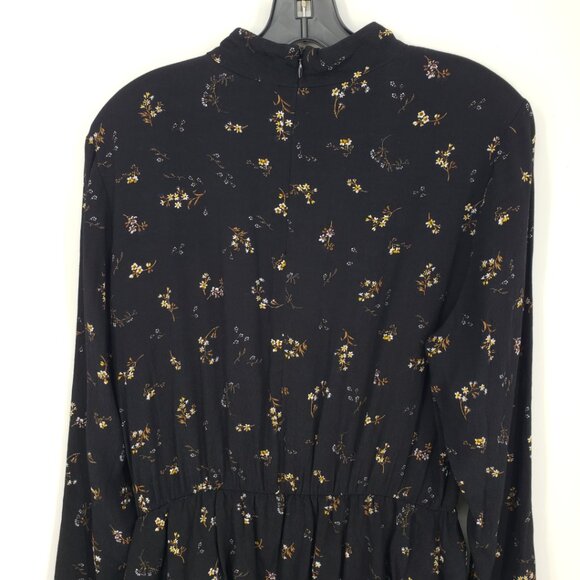 3/$25 H&M Floral Print‎ Peplum Ruffle Mini Dress 10 Long Sleeves Mock Neck Black - Picture 7 of 9